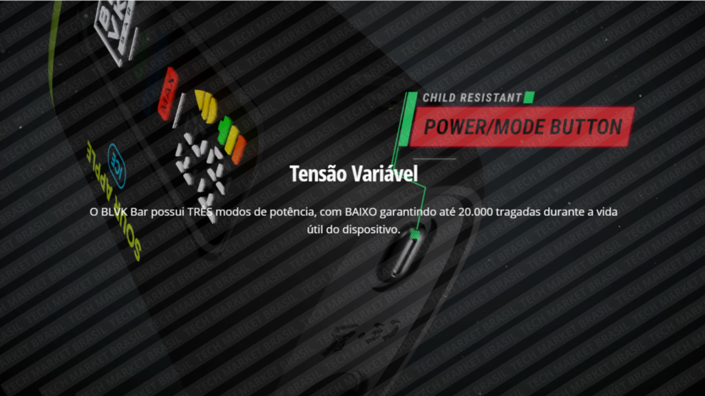 Potencia regulavel do Pod Descartável BLVK Bar na Tech