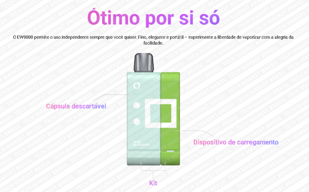 Uso Independente do Pod Descartável Elf Bar Ew 9000, disponível na Tech Market Brasil
