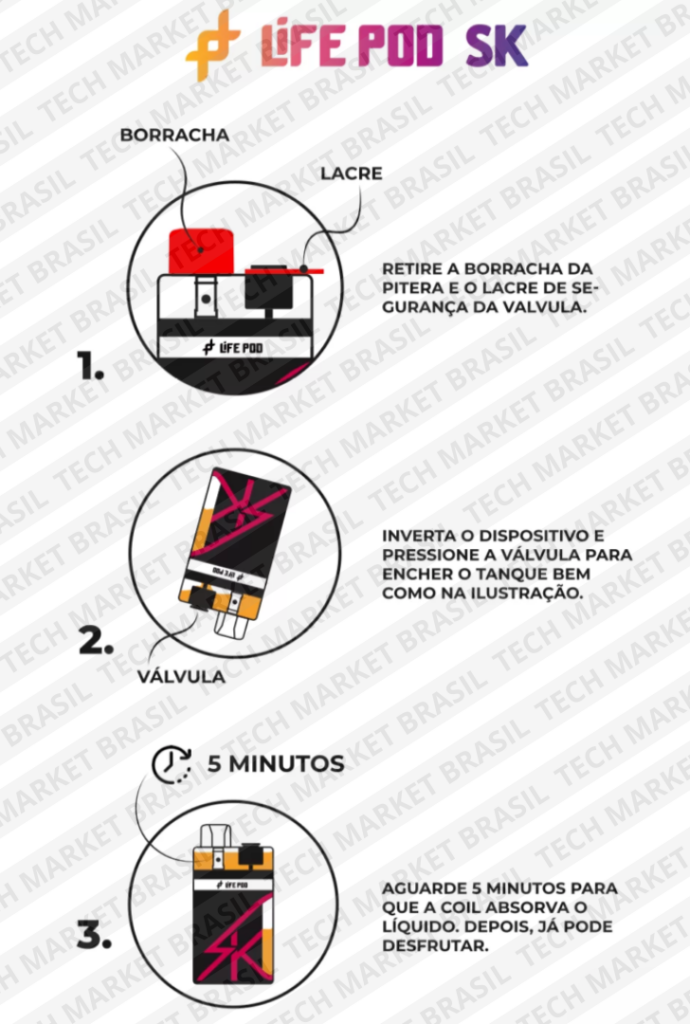 Manual de uso do Pod Descartável Life Pod SK na Tech Market Brasil
