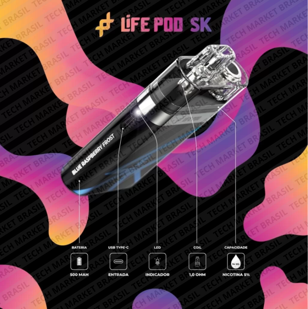 Features do Pod Descartável Life Pod SK na Tech Market Brasil