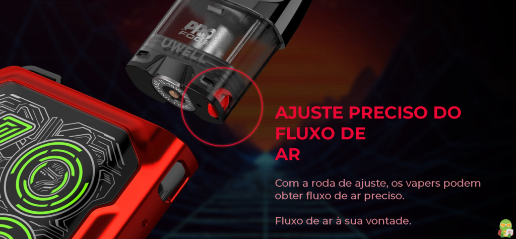 Fluxo de ar ajustavel do Pod System Caliburn Gk2