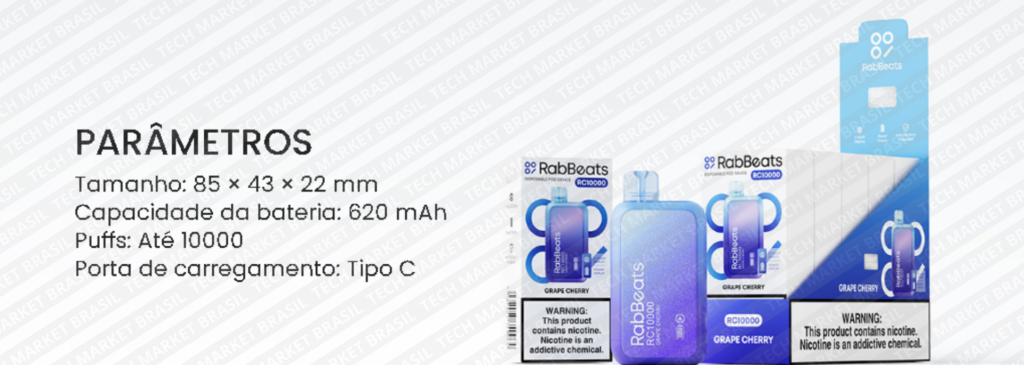 Parametros Tecnicos do Pod Descartável RABBEATS RC10000 10000 Puffs na Tech