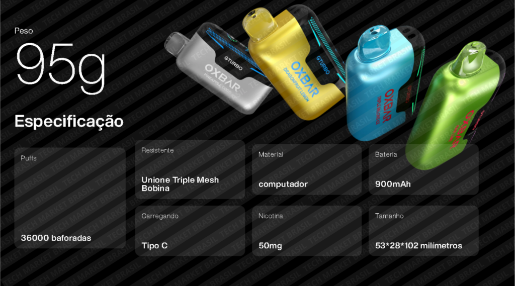 Parametros do Pod Descartável OXBAR G Turbo - 36000 puffs na Tech Market Brasil