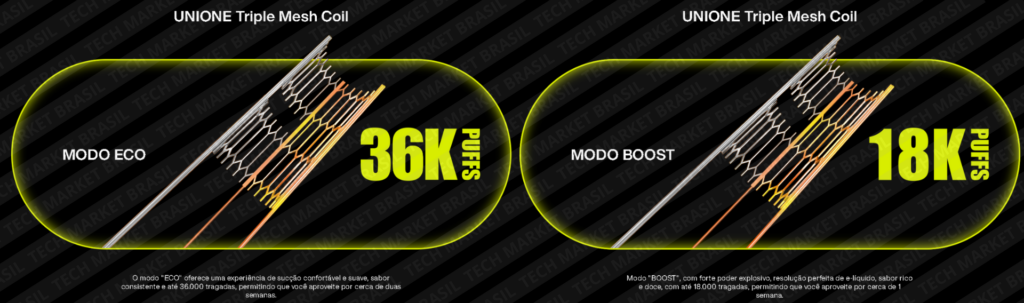 Modos de vaporização do Pod Descartável OXBAR G Turbo - 36000 puffs na Tech Market Brasil