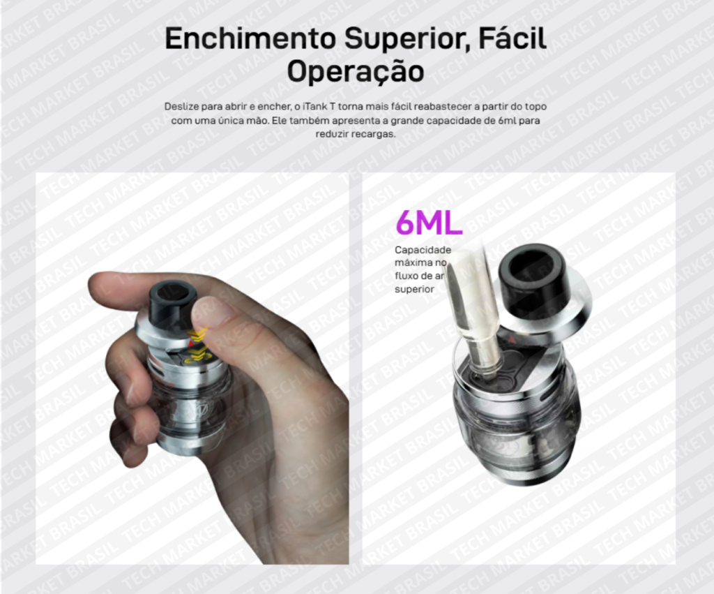 Enchimento superior do Vaporizador Vaporesso GEN SE na Tech Market Brasil