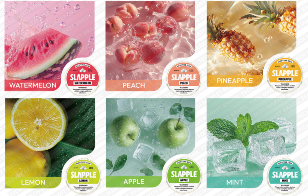 Sabores do Slapple Chiclete de nicotina na Tech Market Brasil