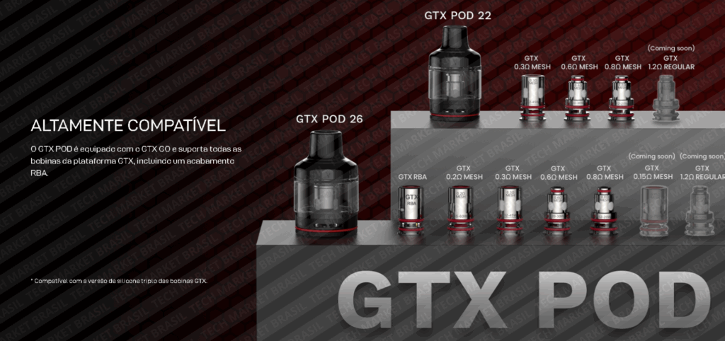 Compatibilidade do Cartucho GTX 26/22 Vaporesso na Tech Market Brasil