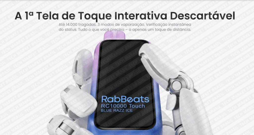 Tela do Pod Descartavel RABBEATS RC10000 Touch na Tech Market Brasil
