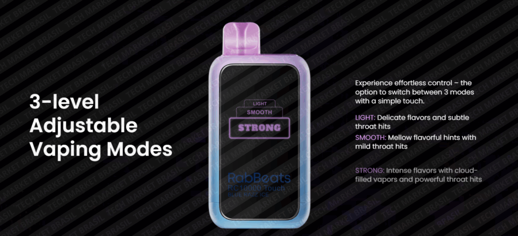 Modos de vaporização do Pod Descartavel RABBEATS RC10000 Touch na Tech Market Brasil