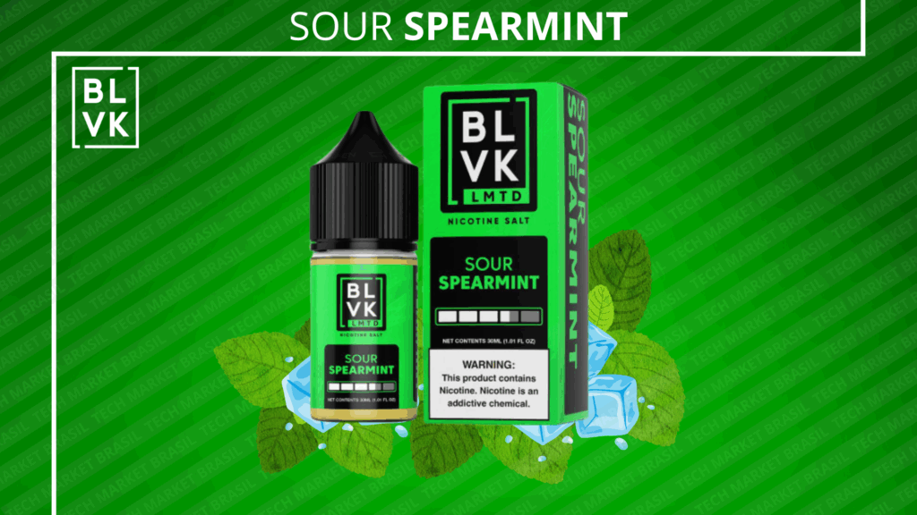 Banner do e-líquido Nic Salt BLVK LMTD Sour Spearmint 30ml – sabor refrescante de hortelã com toque azedo, disponível na Tech Market Brasil.