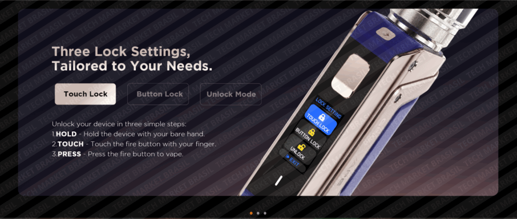 Configurações de Bloqueio do Vaporizador Geek Vape Aegis Legend 3 na Tech Market Brasil