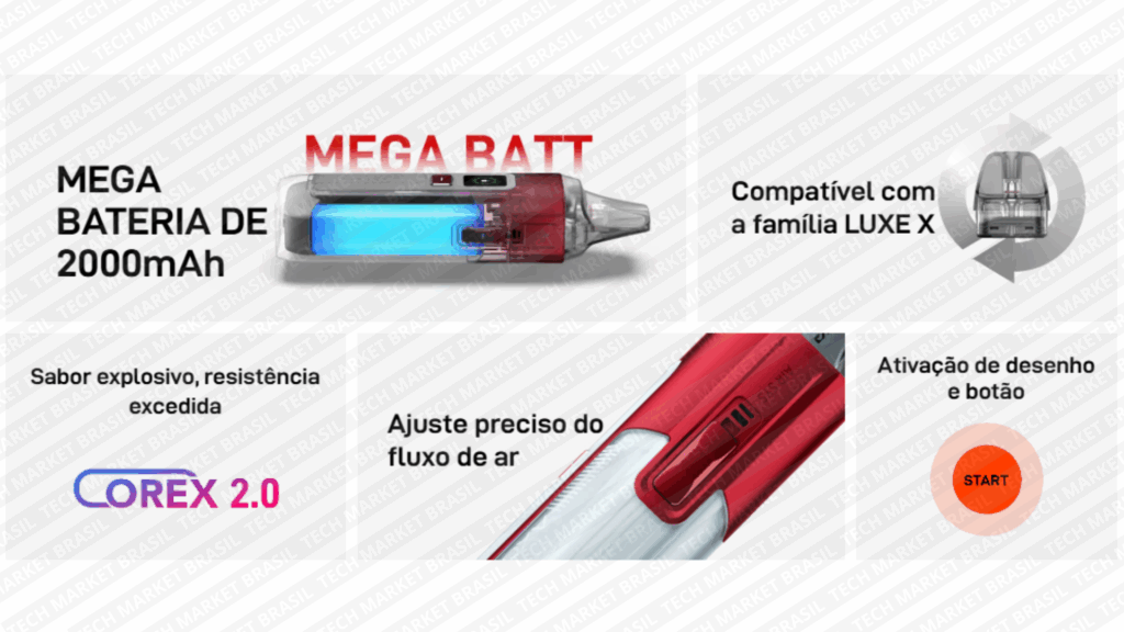 Features do Pod System Vaporesso Luxe X2 na Tech Market Brasil