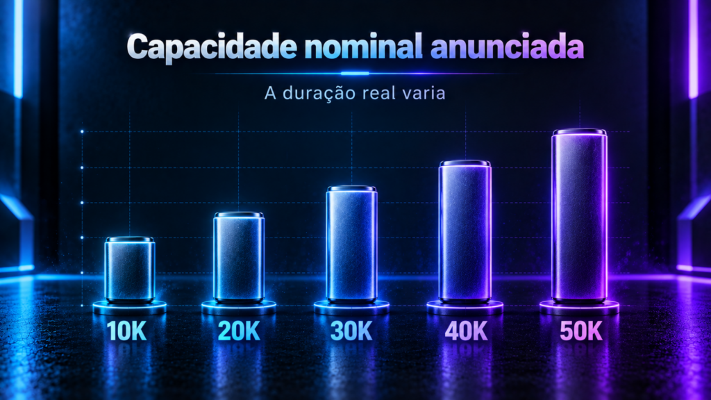 Comparação entre pods de 10K, 20K, 30K, 40K e 50K puffs