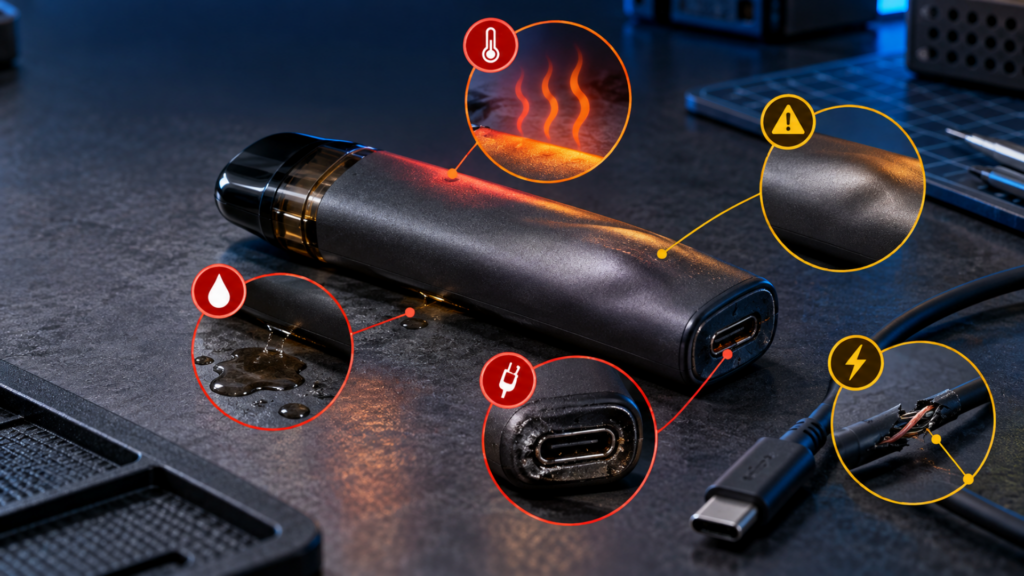 Sinais de alerta durante o carregamento de um vape