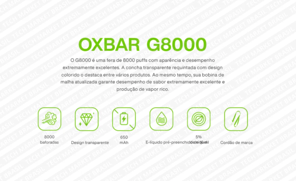 Caracteristicas do Pod Descartvel Oxbar G8000 8000 Puffs na Tech