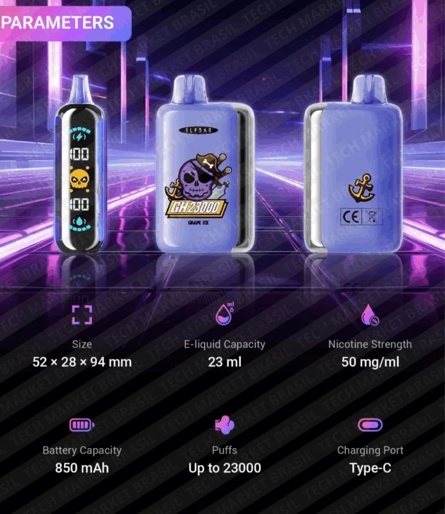 Parametros do Pod Descartável Elf Bar GH23000 na Tech Market Brasil