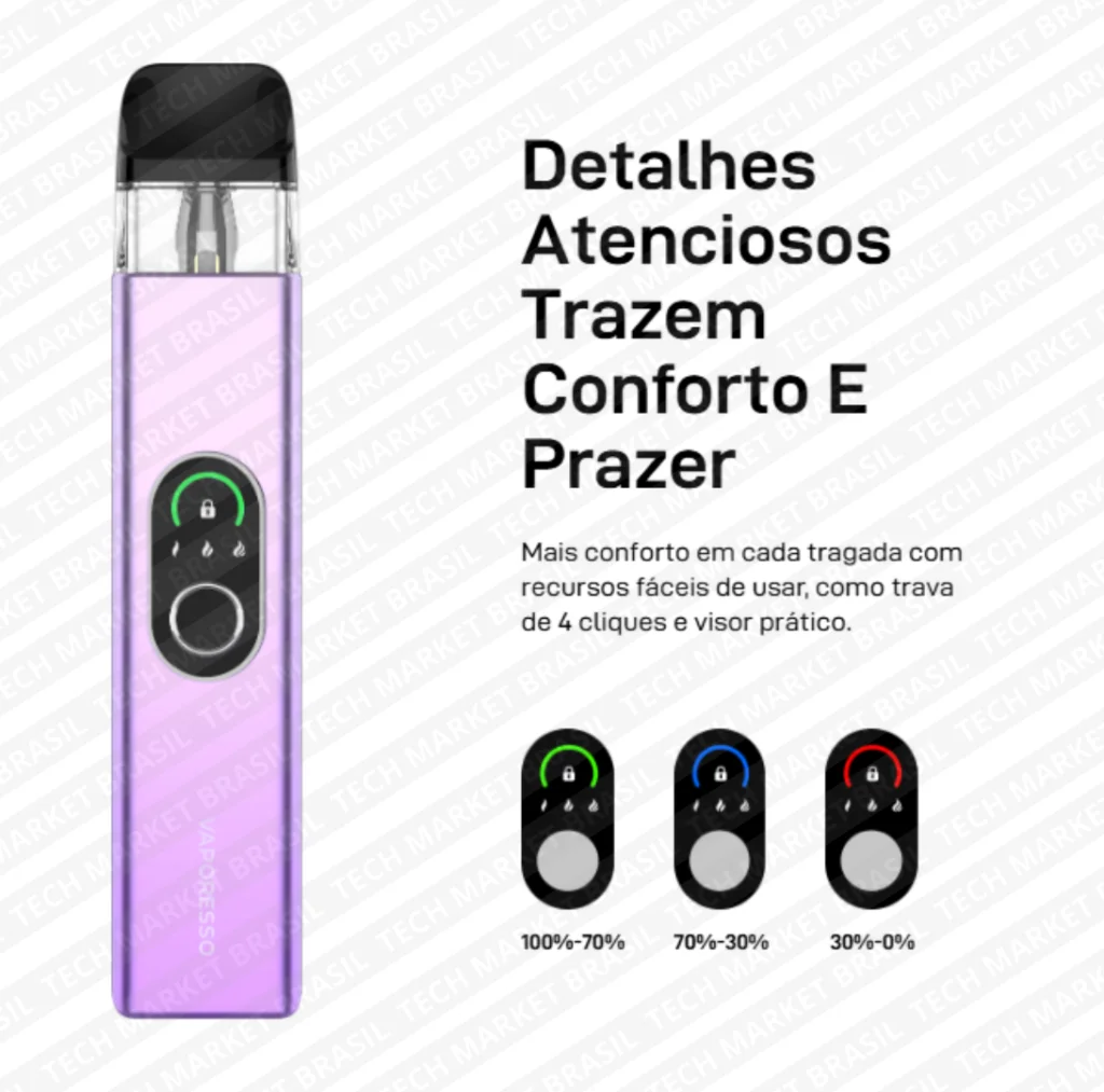 Tela do Pod System Vaporesso XROS 4 – 1000 mAh na Tech Market Brasil