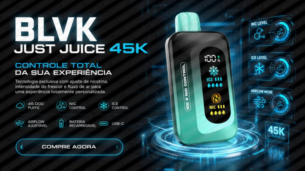 Banner do Pod Descartável Blvk Just Juice 45k na Tech Market Brasil