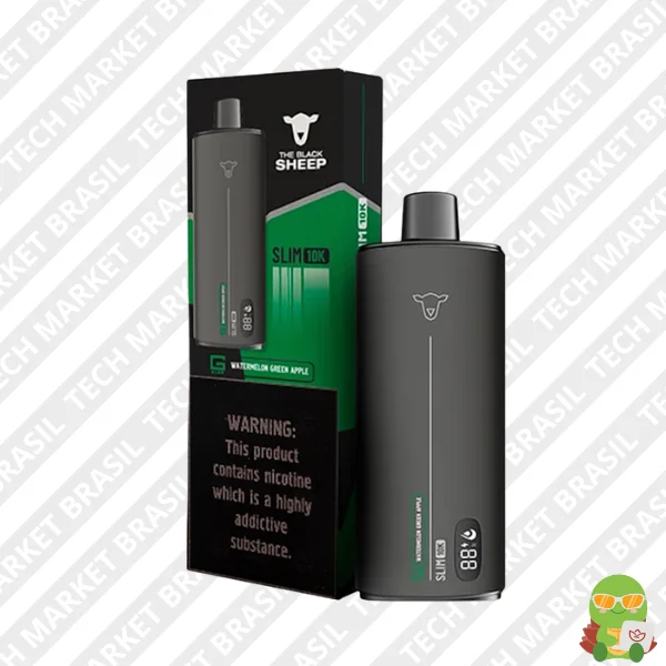 Pod Descartavel The Black Sheep Slim 10 - 10000 Puffs - Sabor Watermelon Green Apple na Tech Market Brasil