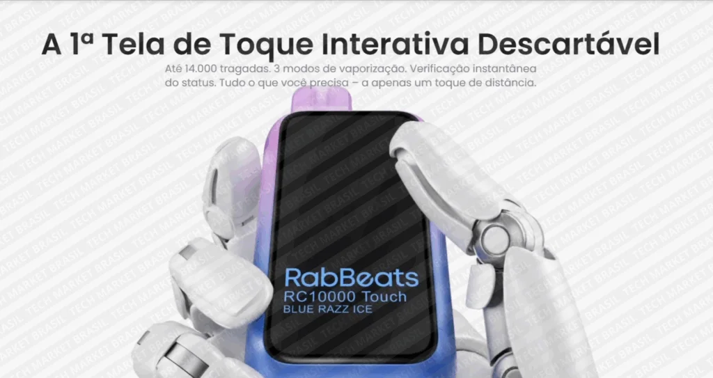 Tela do Pod Descartavel RABBEATS RC10000 Touch na Tech Market Brasil