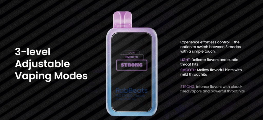 Modos de vaporização do Pod Descartavel RABBEATS RC10000 Touch na Tech Market Brasil