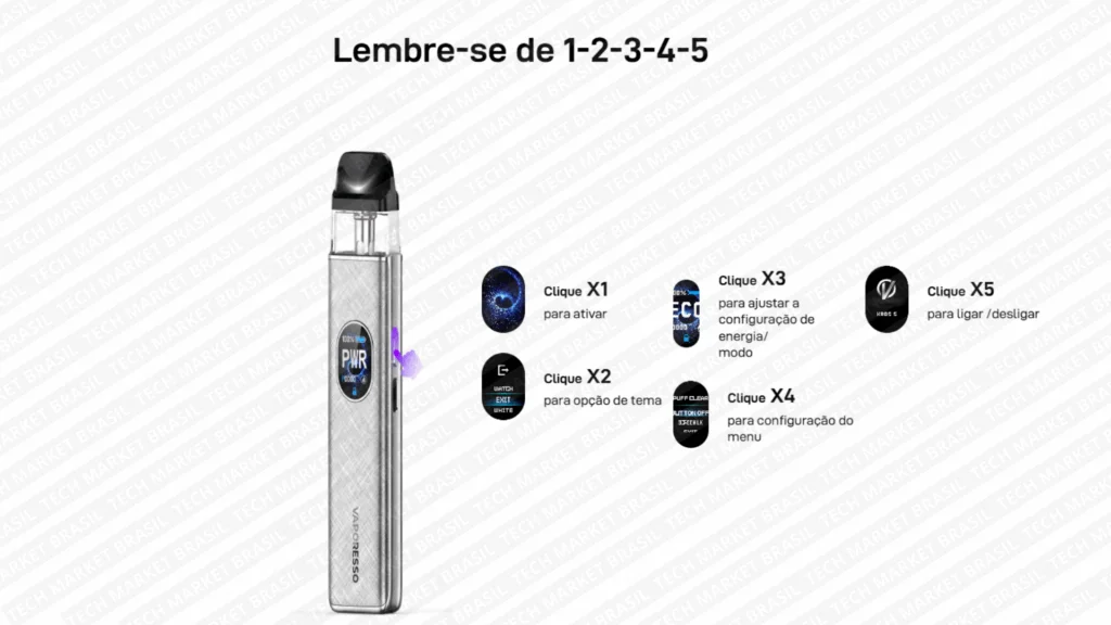 Sistema de cliques do Pod System Vaporesso Xros 5 Tech Market Brasil