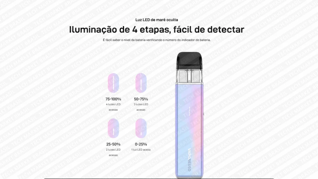 Indicador de bateria do Pod System Vaporesso Xros 5  mini na Tech Market Brasil