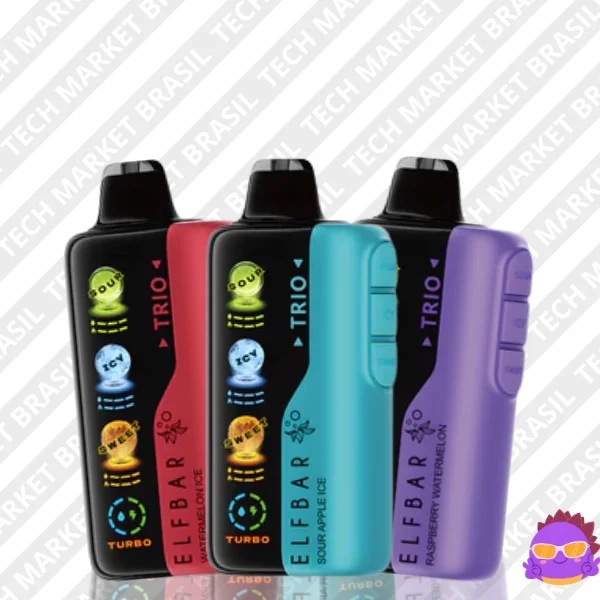 Pod descartável Elf Bar Trio 40K com design espacial, ajustes de sabor e capacidade de 40.000 puffs.