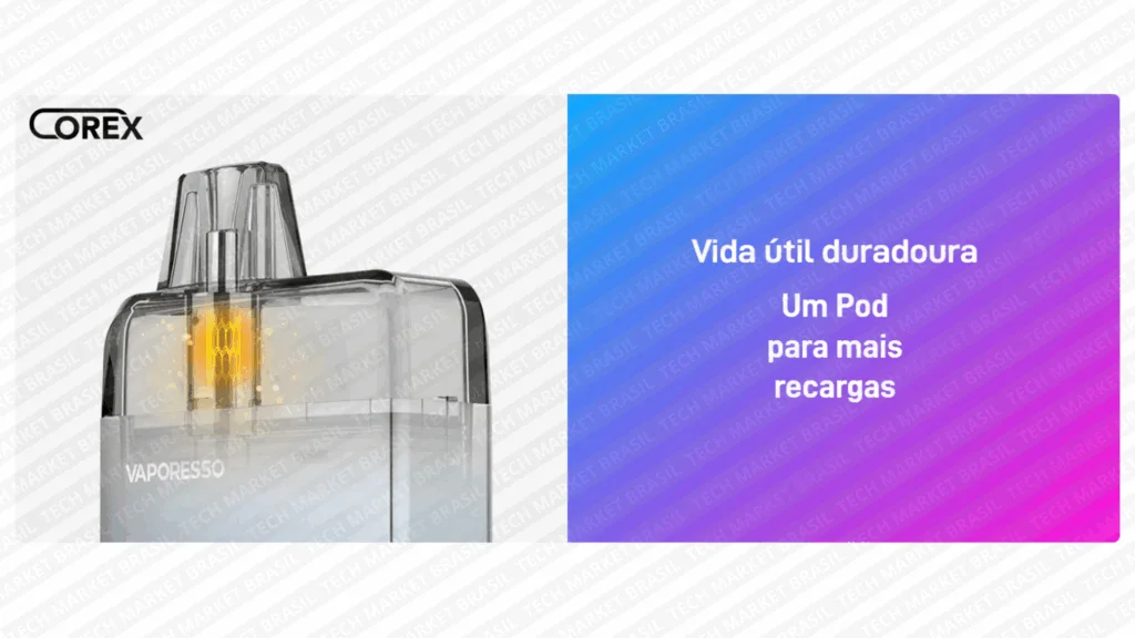 Anúncio do Cartucho Eco Nano Vaporesso na Tech Market Brasil, reposição oficial compatível com toda a linha Eco, fácil recarga e tecnologia mesh.