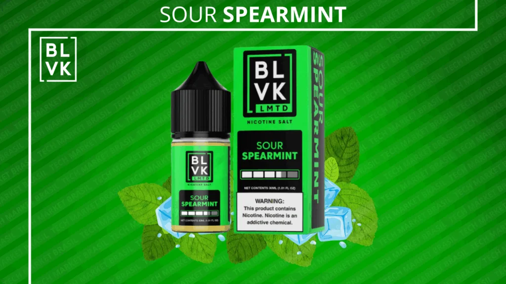 Banner do e-líquido Nic Salt BLVK LMTD Sour Spearmint 30ml – sabor refrescante de hortelã com toque azedo, disponível na Tech Market Brasil.