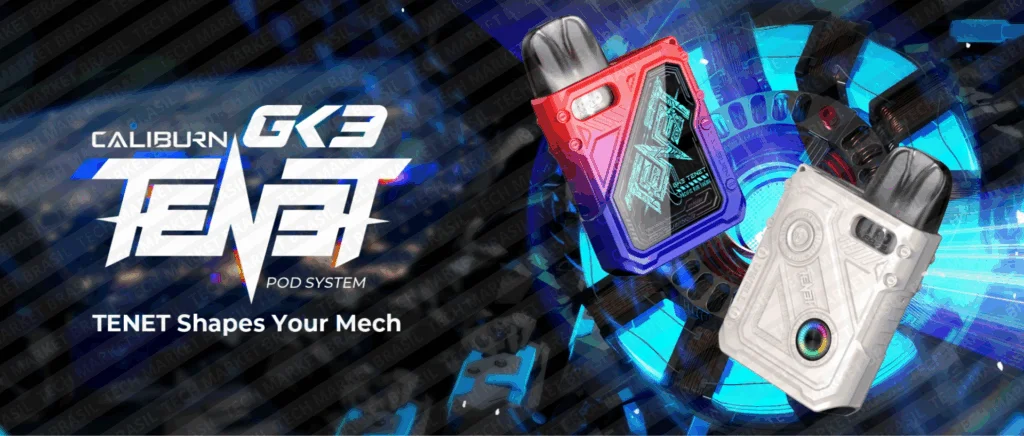 Banner do Pod System Uwell Caliburn GK3 Tenet na Tech Market Brasil