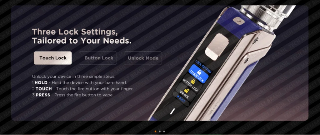 Configurações de Bloqueio do Vaporizador Geek Vape Aegis Legend 3 na Tech Market Brasil