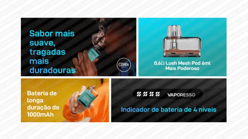 Features do Pod System Vaporesso Eco Nano 2 disponível na Tech Market Brasil.