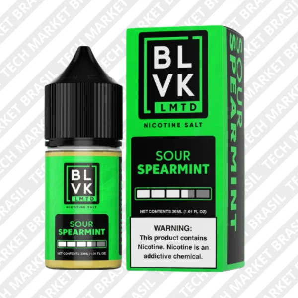 Foto da caixa do Nic Salt BLVK LMTD Sour Spearmint na Tech Market Brasil