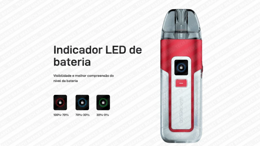 Indicadores de bateria do Pod System Vaporesso Luxe X2 na Tech Market Brasil