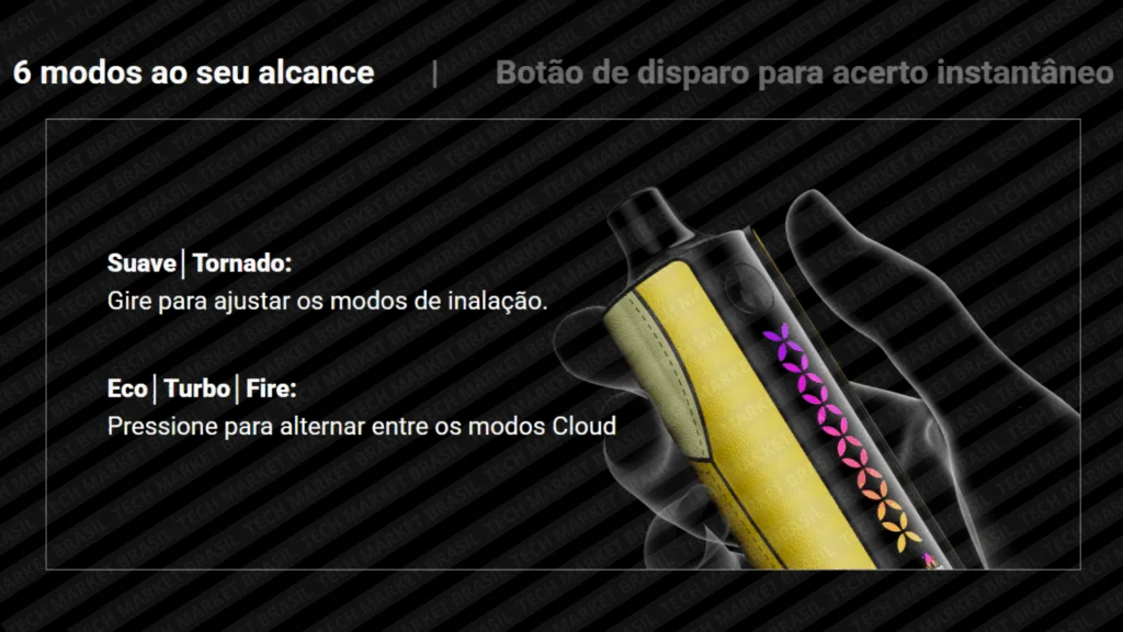 Modos de vaporização do Pod Descartável Elfbar E-shisha Luxe na Tech Market Brasil