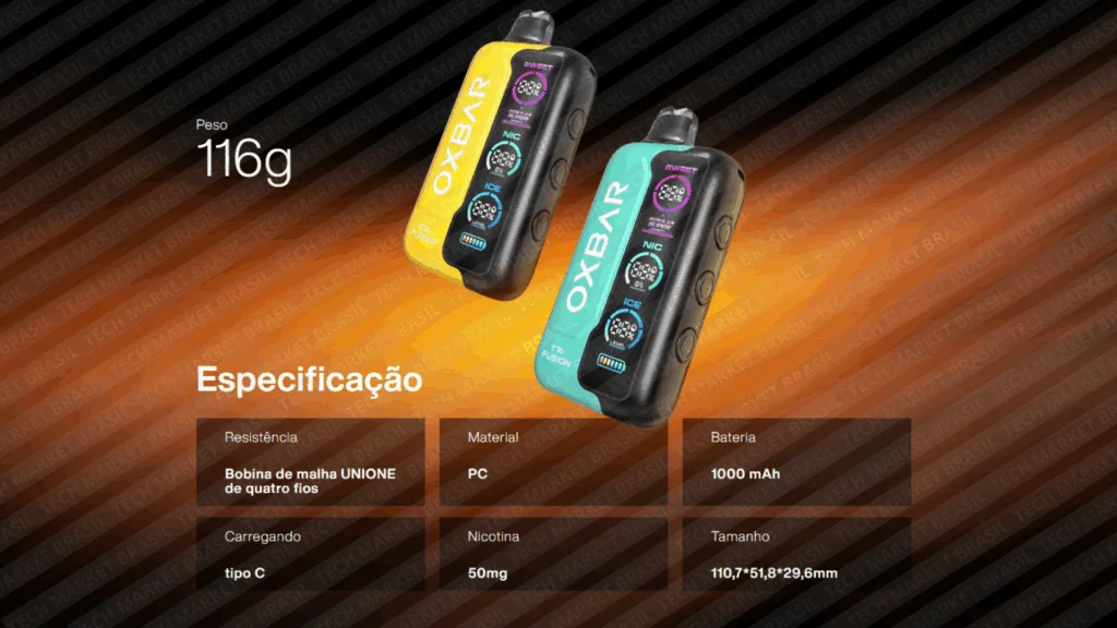 Parametros do Pod Descartável Oxbar Tri Fusion 45k na Tech Market Brasil