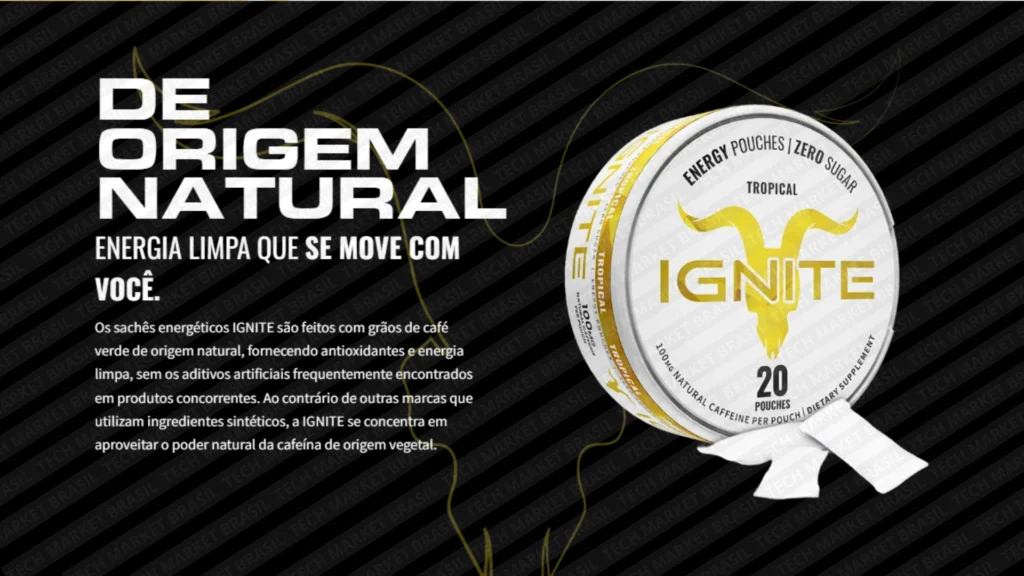 Origem da cafeina do Snus energético Ignite na Tech Market Brasil